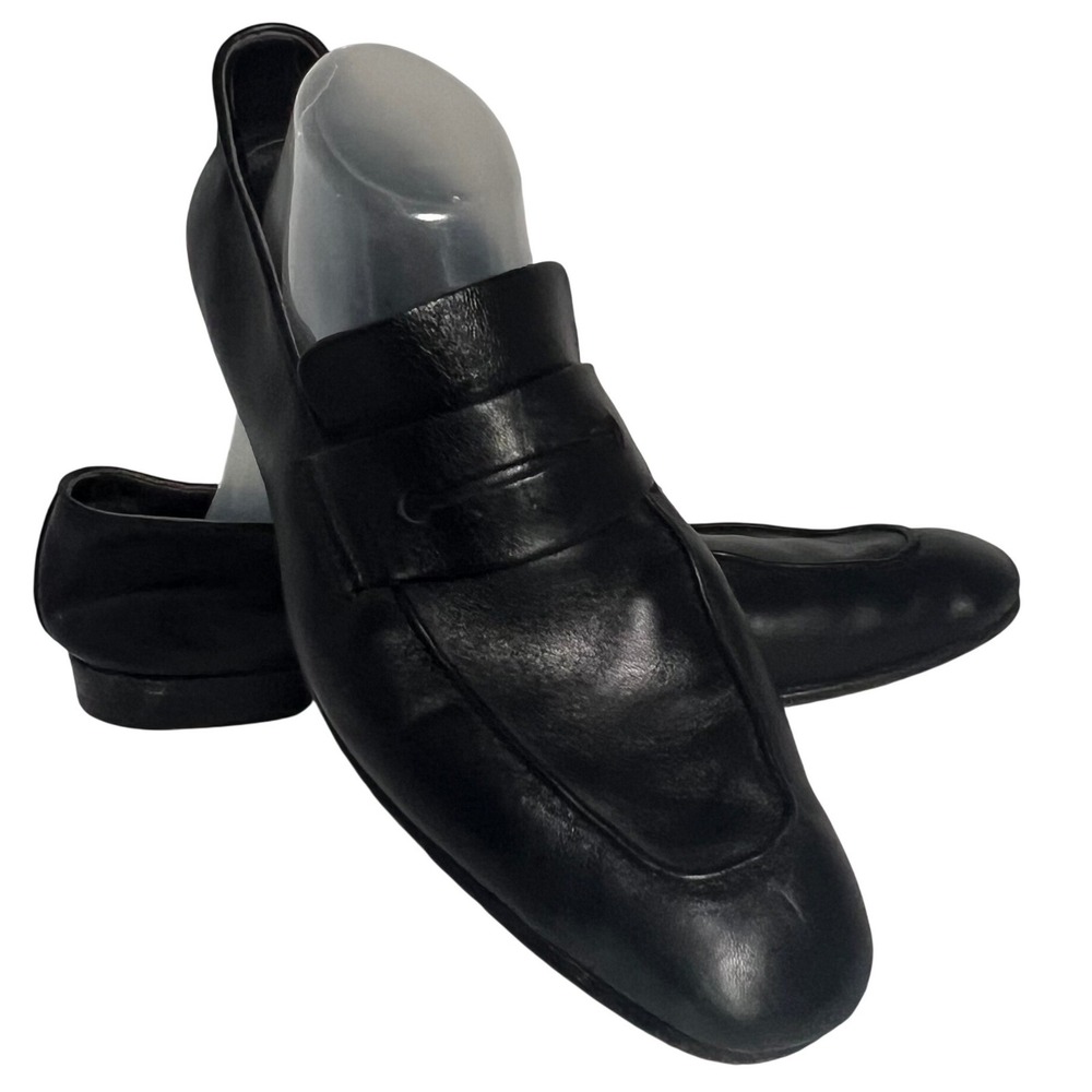 Ermenegildo Zegna L'Asola Black Leather Penny Loafers Secondskin Mens 10.5